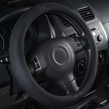 Black Faux Suede 14.5-15 Inch Memory Foam Steering Wheel Covers Breathable An...
