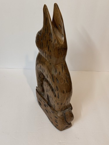 VTG Hand Carved Wood Folk Art Cat Kitten Sculpture Figurine Animal Primitive 12” - Picture 9 of 15