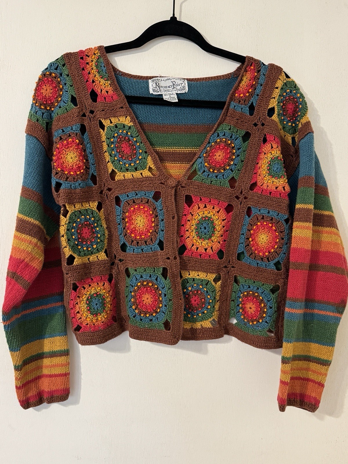 Reference Point Rainbow Patchwork Crochet Cropped… - image 1