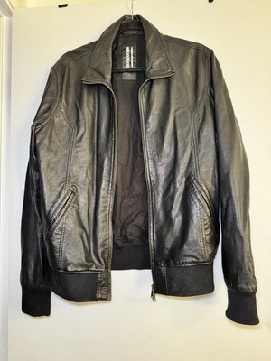 Bomboogie Mens Black Large Lamb Leather Jacket Double Zipper Cotton Lined