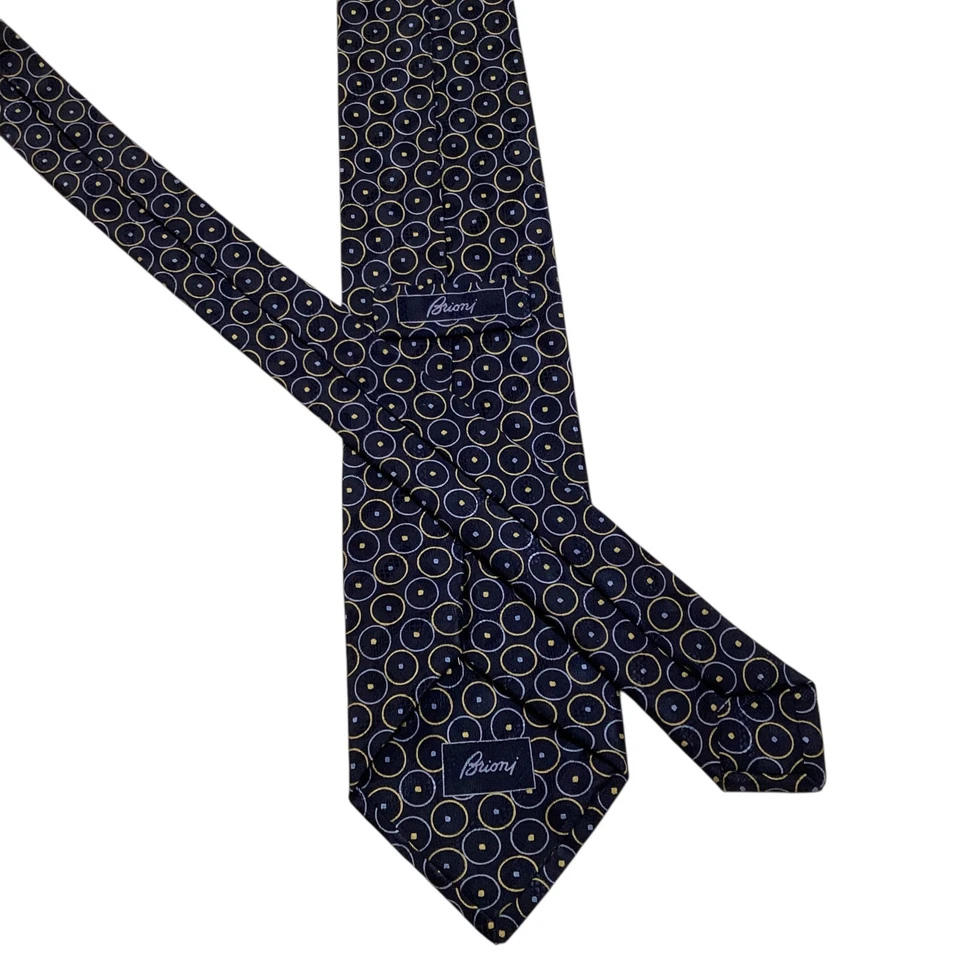 Corbata para hombre BRIONI 100 % seda XL ITALIA diseñador de lujo círculos azul/amarillo usada en excelente estado Foto 3 de 3