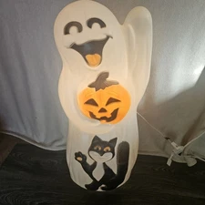 Vintage Sun Hill Ghost Blow Mold Halloween Lights Up 32" Pumpkin Black Cat