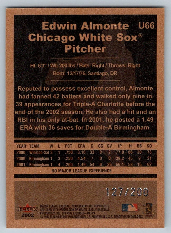 2002 Fleer Tradition Update Glossy  Edwin Almonte U66 127/200 - Image 2 of 2