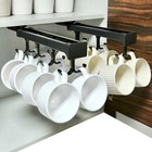 2 Pack Black Pull Out Coffee Mug Holder Under Cabinet with 8 Hooks Each Hanging