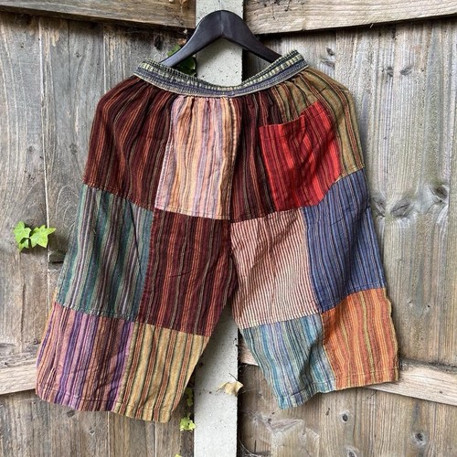 Patchwork unisex hippie striped stonewash shorts breathable sustainable fashion - Picture 5 of 6