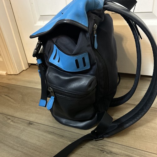 COACH Terrain Trek Leather Backpack Perforated Blue & Black Luxury Travel F57477 - Picture 6 of 13