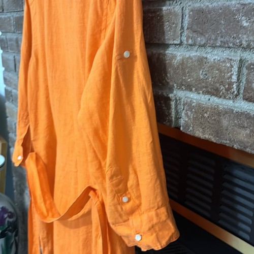 Ralph Lauren Hemdblusenkleid leuchtend orange Leinen Button Down Bindegürtel Größe L - Bild 9 von 15