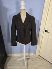 Ann Taylor Black Textured Blazer Jacket Size Button Front Lined Career