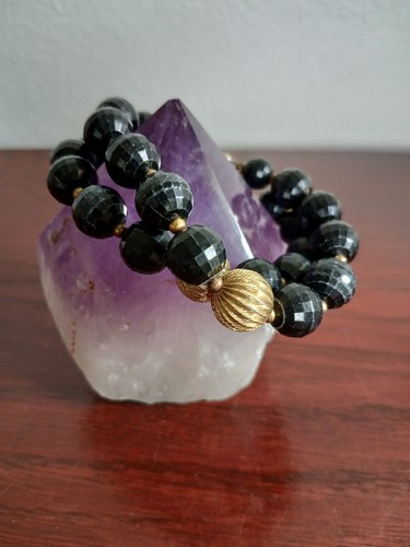 Bracciale Vintage Lisner Tono Oro e Nero 7,5 Firmato Gioielli - Foto 2 di 3