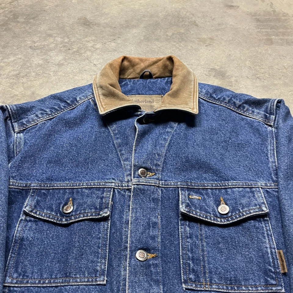 Chaqueta de mezclilla Timberland Weathergear tipo 1 vintage para hombre L azul camionero cuero Foto 4 de 4