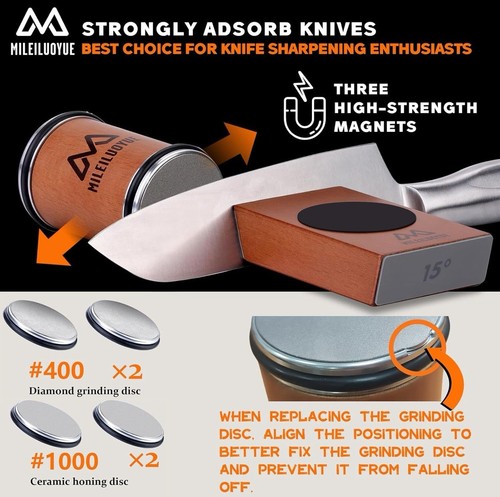 Rolling Knife Sharpener Diamond Steel Magnetic Edge Roller Sharpener with Holder - Picture 3 of 6