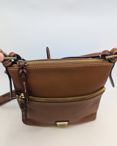 Dooney & Bourke Caramel Pebble Grain Leather Letter Carrier Crossbody Handbag - Picture 7 of 8