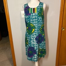 Vanessa Virginia Anthropologie Teal Green Floral Dress Sleeveless funky US 6