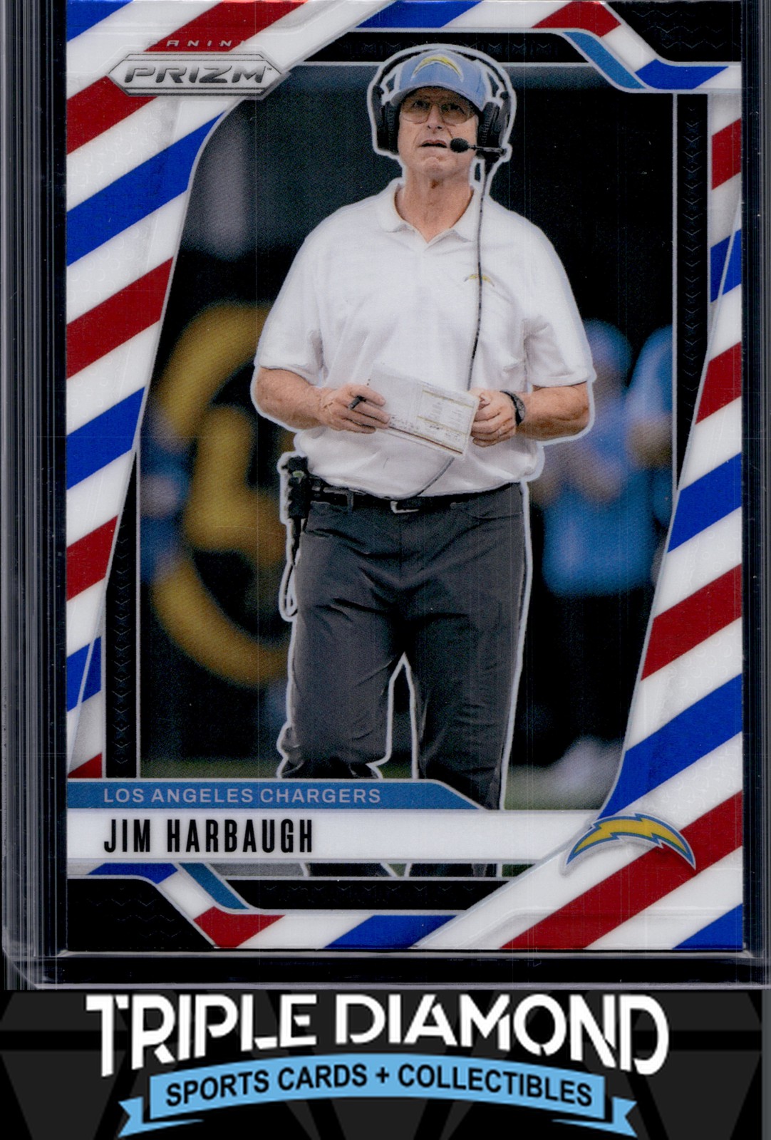 2024 Panini Prizm #163 Jim Harbaugh Red/White/Blue Prizm Chargers  M666