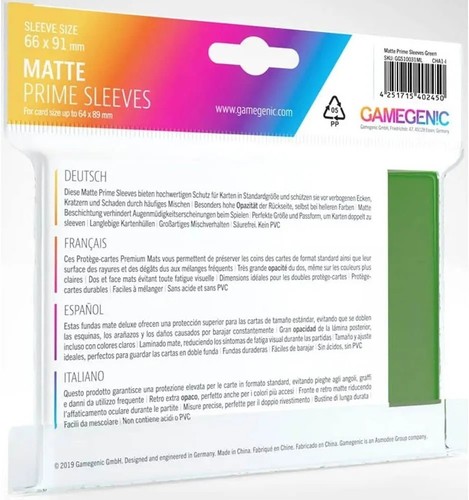 Gamegenic - Mangas Prime Mate (100) - Verde - Totalmente Nuevas y Precintadas - Imagen 2 de 3
