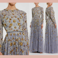 NWT Mac Duggal [ 16 ] 5533 Embellished High Neck Long Sleeve A Line Gown S1946