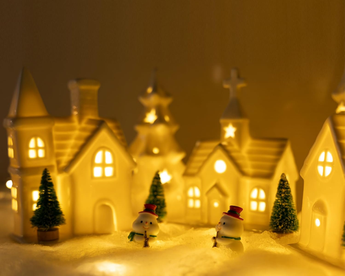 Weihnachtsdeko Innen - 11-teiliges Keramik Weihnachtsdorf Set - 3 beleuchtet - Bild 2 von 8