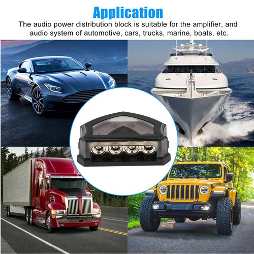 Complete 4-Way Car Audio Distribution Block with Cover 0/2/4 Gauge In Out Black - Picture 18 of 20