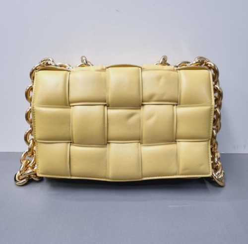 Bottega Veneta Padded Cassette Chain Shoulder Bag Yellow Leather Used