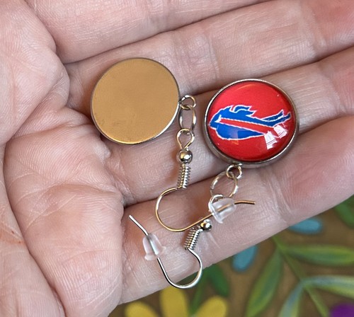 BUFFALO Football Team Silver 18mm Glass Cabachon Dangle Earrings - Picture 5 of 5
