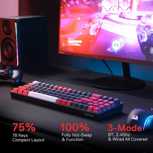 K628 PRO 75% 3-Mode Wireless RGB Gaming Keyboard, 78 Keys Hot-Swappable Compa... - Picture 2 of 8