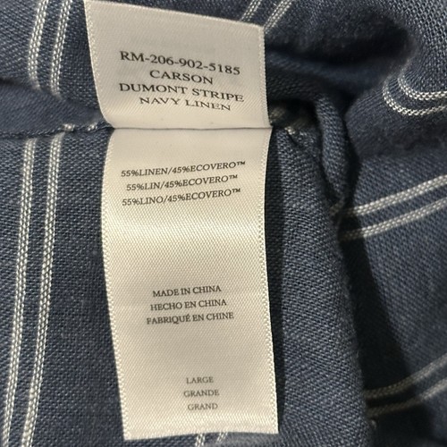 Rails Carson Dumon Stripe Navy Linen Blend Button Down Shirt Men’s Large Pocket - Picture 10 of 10
