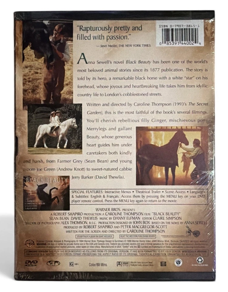 Black Beauty (DVD, 1994) Snapcase Equestrian Family Sean Bean David NEW SEALED - Image 2 of 2