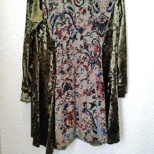 Dor Dor Couture Crushed Samt Tunika Damen L Knopfleiste Shirt Burnout Boho Artsy - Bild 4 von 16