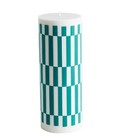 HAY Light Gray & Green Striped Column Candle Large