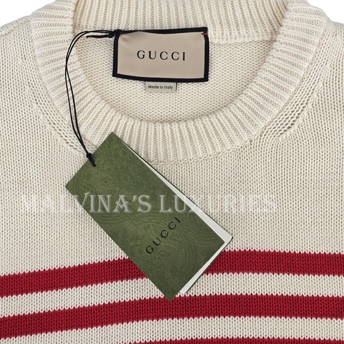 GUCCI SWEATER MENS STRIPED COTTON WOOL BLEND SIGNATURE LOGO $1,200 sz L LARGE - Picture 9 of 22