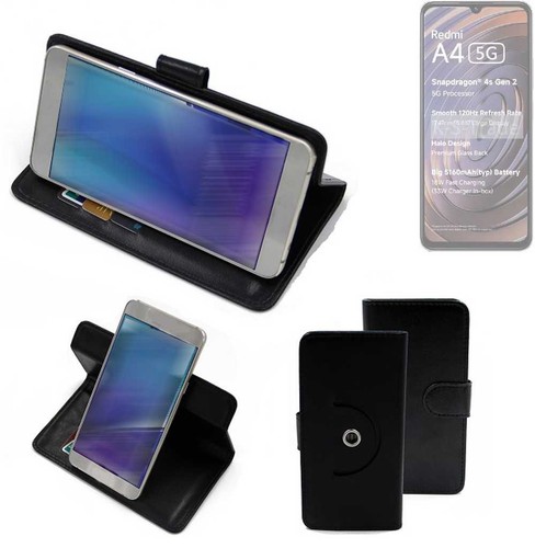 360° Hülle für Xiaomi Redmi A4 5G Wallet Case Universal Schwarz Kunstleder BookSt - Bild 1 von 6