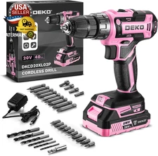 Power Drill Cordless: DEKO PRO Pink Cordless Drill 20V Electric Power Drill Set 
