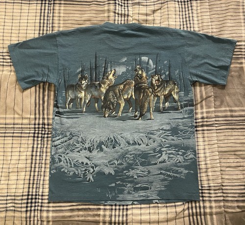 Vintage Signal Sport Single Stitch AOP T Shirt Wolf Pack Wolves Blue Adult XL - Picture 2 of 7