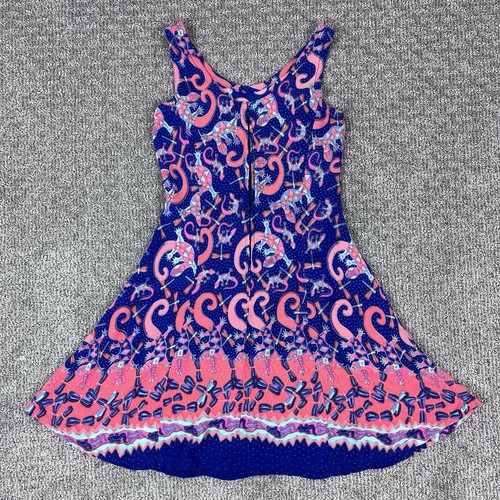 Vintage Rainbow Jo Dress Women Extra Small 90s Y2K Tropical Sundress Geckos Blue - Picture 2 of 12