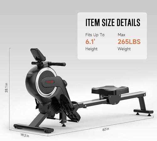 16 Levels Adjustable Fitness Magnetic Rowing Machine Rower w/LCD Digital Monitor - Picture 6 of 10