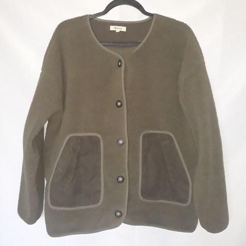 Madewell (Re)sourced Fleece Strickjacke Jacke Damen Gr. L olivgrün weich - Bild 1 von 5