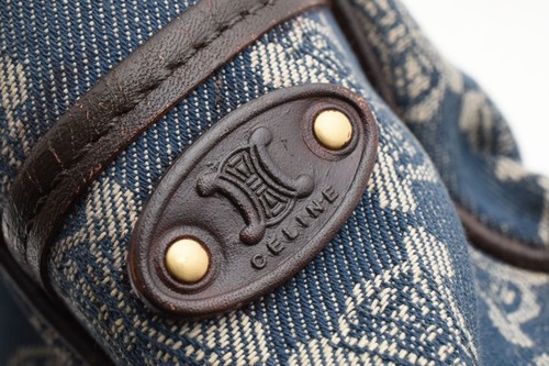 CELINE Boogie Hand Bag Paris Macadam Canvas Indigo Blue Dark Brown - Picture 11 of 24