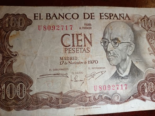 Billet de banque. Banco de Espana. Cien pesetas. 1970 - Imagen 3 de 5