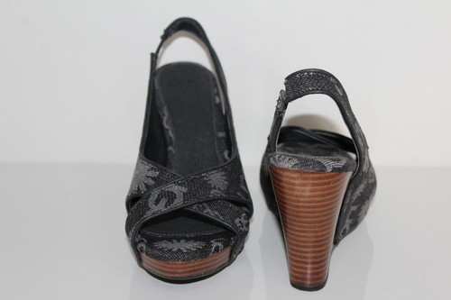 UGG Australia 1000581 schwarz 6,5 haselnussbraun Denim Keilabsatz Fersenriemen Sandalen Schuhe US 6,5 - Bild 6 von 9