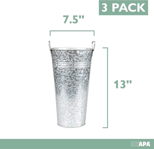 Charming 3-Piece Set of 13" Galvanized Flower Buckets for Any Occasion - Picture 4 of 9