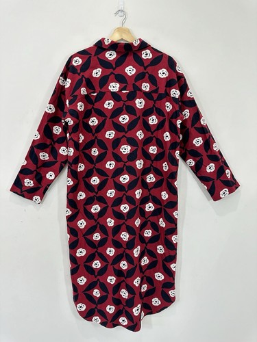 Marimekko x Uniqlo Midi Shirt Dress Women S Burgundy Floral Button Up VGC - Picture 2 of 8