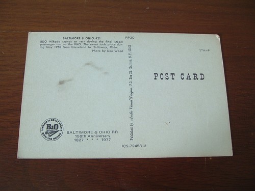 Vintage Foto Postkarte Baltimore & Ohio 421 Mikado Final Steam Run on B&O 1958 - Bild 2 von 2