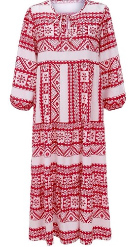 Geometric Printed Bubble Sleeved Dress Street Oversized Women's Clothing Sz M - Picture 2 of 9