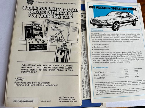 1979 Ford Mustang Owner’s Guide Manual Car Sports - Picture 2 of 2
