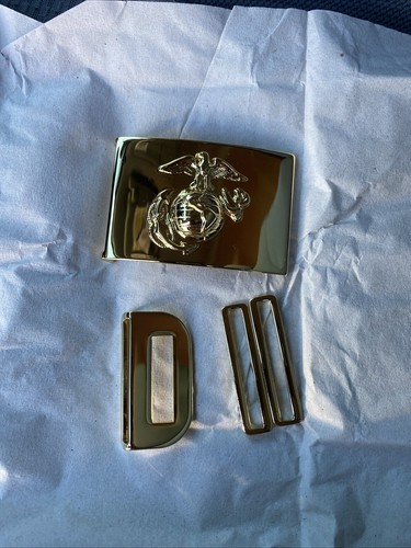 ORIGINAL U.S. MARINE CORPS UNTEROFFIZIER KLEID BLAU GÜRTELSCHNALLE ELOXIERT VERGOLDET EMBLEM