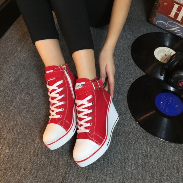 New# Ladys High Top Wedge Heel Sneakers Women Lace Up Pumps Canvas Sport Shoe# New# Ladys High Top Wedge Heel Sneakers Women Lace Up Pumps Canvas Sport Shoe#