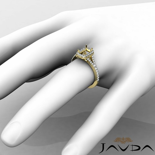 Conjunto de anillo de compromiso clásico de diamantes semi montura esmeralda de 4 puntas con halo pavé 0,50 quilates - Imagen 25 de 29