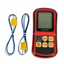 Handheld Thermometer Dual-Channel Digital LCD Backlight Display Desktop High Temperature Kelvin Scale Measurement Meter with 2 K-Type Thermocouple Sensor Probe for K J T E R S N