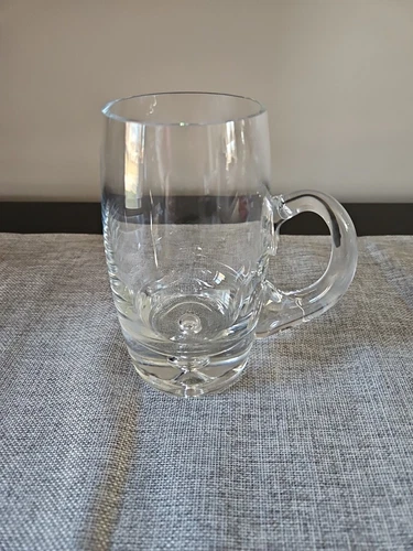 Krosno Poland Crystal Hand Blown Beer Tankard Mug, Bubble On Base 6" H