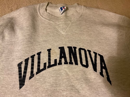 Vintage 90s Russell Athletic Villanova Sweatshirt Mens Large Grey Blue print - Picture 2 of 6